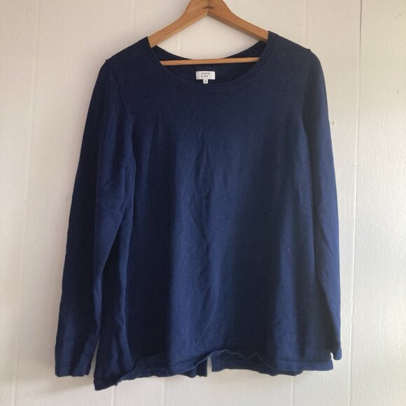 Crown & Ivy Pullover Tunic Sweater Bows On Back Navy Tight Knit Cotton Artsy XL - Picture 2 of 8